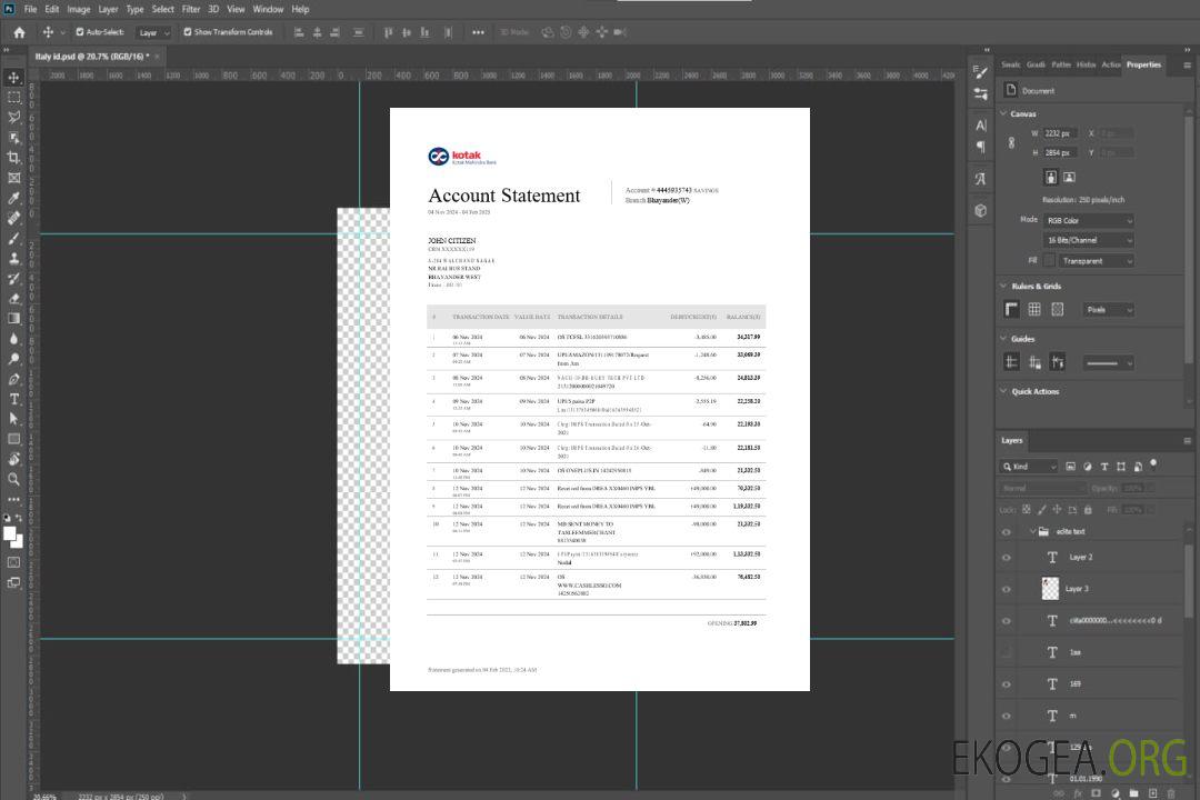 Modèle de relevé bancaire INDIA KOTAK, format Word et PDF template Modèle de relevé bancaire INDIA KOTAK, format Word et PDF template